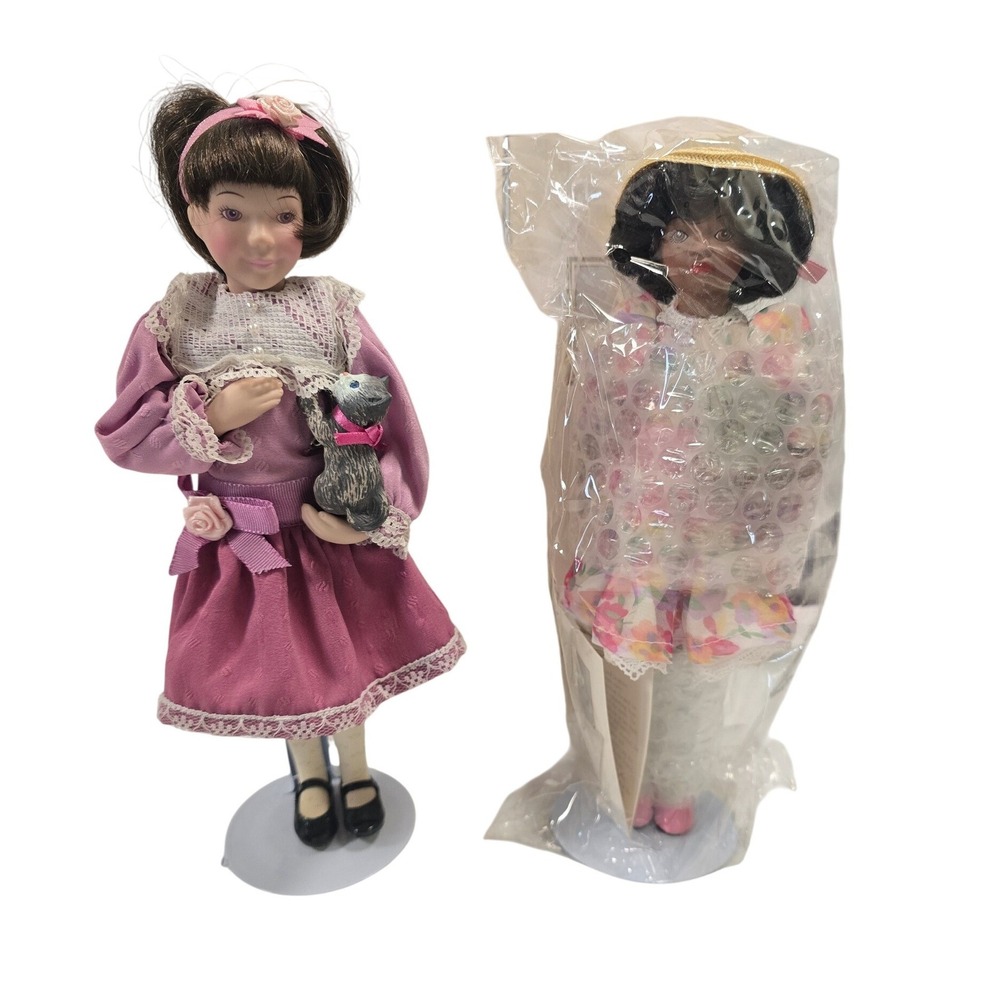 Avon Childhood Dreams Porcelain Doll Collection Sunday Best Kitty Love Set of 2